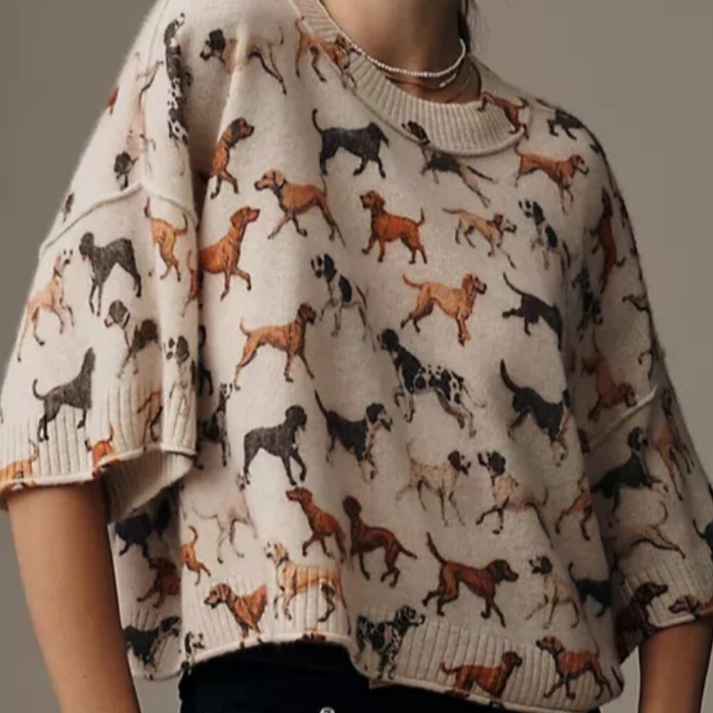 Anthropologie The Goldie Crew-Neck Cashmere Sweater Dog Dogs Size S NWT Puppies - Picture 6 of 6